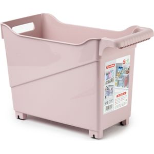 Opslag/opberg trolley container - roze - op wieltjes - L38 x B18 x H26 cm - kunststof