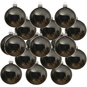 18x Grijsblauwe glazen kerstballen 6 cm glans