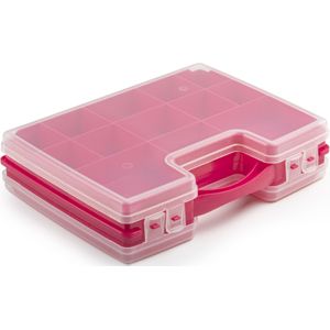 Opbergkoffertje/opbergdoos/sorteerbox 22-vaks kunststof roze 28 x 21 x 6 cm