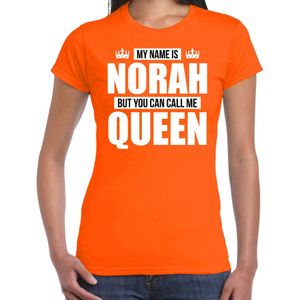 Naam cadeau t-shirt my name is Norah - but you can call me Queen oranje voor dames
