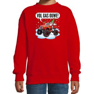 Kersttrui / sweater voor kideren - monstertruck - vol gas - rood