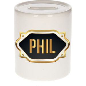 Naam cadeau spaarpot Phil met gouden embleem