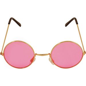 Roze hippie flower power zonnebril met ronde glazen