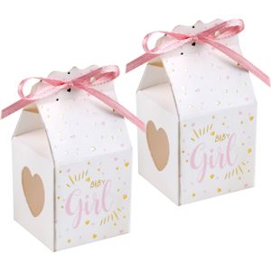 Cadeaudoosjes baby girl - Babyshower bedankje - 12x stuks - wit/roze - 4 cm - dochter