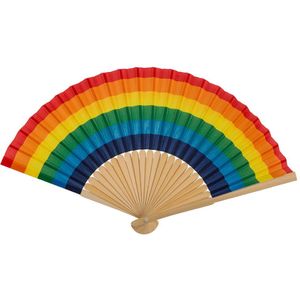 Spaanse hand waaier - Pride/Regenboog thema kleuren - bamboe/papier - 21 cm