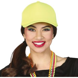 Carnaval baseballcap petje - fluor geel - verkleed accessoires - volwassenen - Eighties/disco