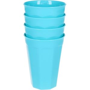 Verjaardag/kinder/camping drink bekers - 4x stuks - 300 ML - blauw - kunststof - onbreekbaar
