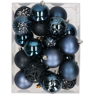 37x stuks kunststof kerstballen nachtblauw 6 cm