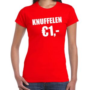 Fun t-shirt knuffelen 1 euro rood voor dames