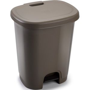 Afvalemmers/vuilnisemmers/pedaalemmers 27 liter in het taupe met deksel en pedaal