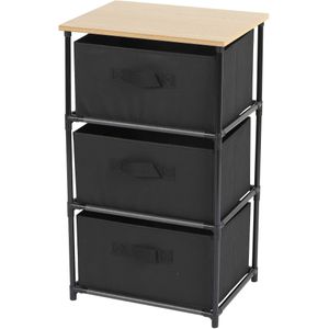 Ladekast/organizer - met 3 lades - zwart - 40 x 30 x 68 cm - hout/metaal - hal/gang kastjes