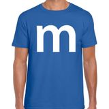 Letter M verkleed/ carnaval t-shirt blauw voor heren