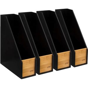 Lectuurbak/tijdschriftenrek - 4x - zwart - 9 x 25 x 30 cm - hout