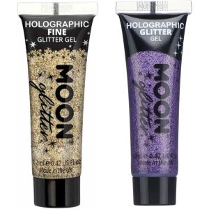 Moon Creations Glittergel fijn set - voor lichaam en gezicht - goud en paars