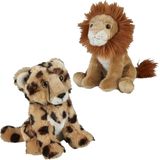 Ravensden - Knuffeldieren set Leeuw en Cheetah Luipaard Pluche Knuffels 18 cm