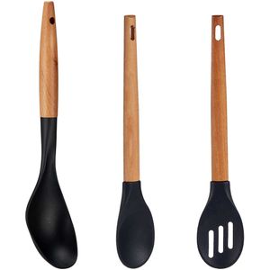 kook/keuken gerei - set van 3x stuks - zwart - hout/kunststof - keuken/kook accessoires