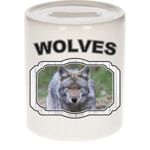 Dieren wolf spaarpot - wolves/ wolven spaarpotten kinderen 9 cm