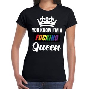 Zwart You know i am a fucking Queen gay pride t-shirt dames