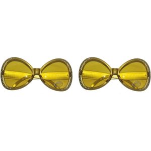 2x stuks gouden disco verkleed bril met diamantjes