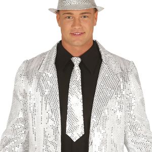 Carnaval verkleed stropdas met pailletten - zilver - polyester - volwassenen/unisex