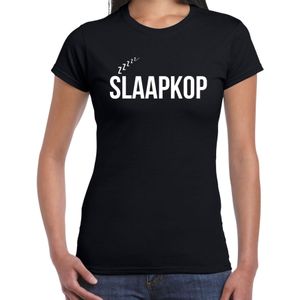 Slaapkop fun tekst pyjama shirt zwart voor dames - Grappig slaapshirt / slaap kleding t-shirt