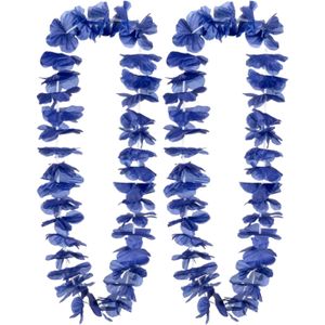Hawaii krans/slinger - 2x - Tropische kleuren blauw - Bloemen hals slingers