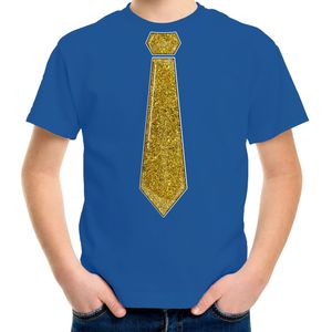 Verkleed t-shirt voor kinderen - glitter stropdas - blauw - jongen - carnaval/themafeest kostuum