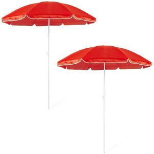 2x Rode strand parasols van nylon 150 cm