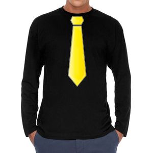 Verkleed shirt voor heren - stropdas geel - zwart - carnaval - foute party - longsleeve