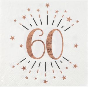 Verjaardag feest servetten leeftijd - 10x - 60 jaar - rose goud - 33 x 33 cm