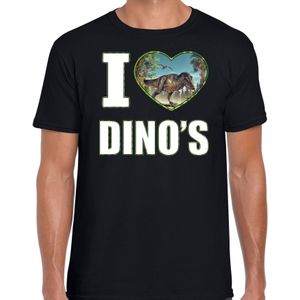 I love dino's t-shirt met dieren foto van een dino zwart voor heren
