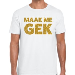 Maak me Gek glitter tekst t-shirt wit heren