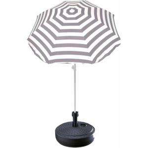 Grijs gestreepte strand/tuin basic parasol van nylon 180 cm  parasolvoet antraciet