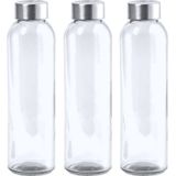 3x Stuks glazen waterfles/drinkfles transparant met Rvs dop 550 ml