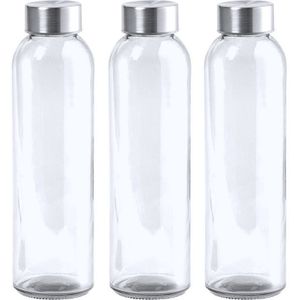 3x Stuks glazen waterfles/drinkfles transparant met Rvs dop 550 ml