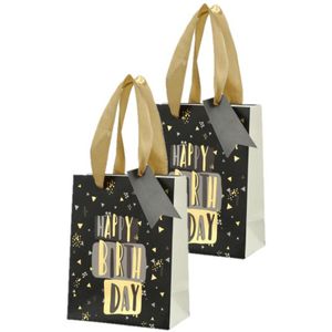 Set van 6x stuks papieren verjaardag giftbags/cadeau tasjes Happy Birthday zwart 11 x 14 x 6 cm