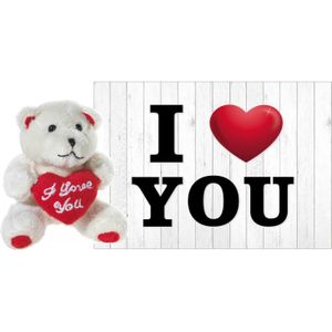 Heunec Knuffelbeer Valentijn I Love You Beertje - 10 cm - met Love You Wenskaart