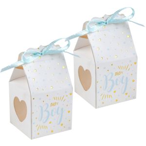 Cadeaudoosjes baby boy - Babyshower bedankje - 24x stuks - wit/blauw - 4 cm - zoon