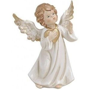 Decoratie beeldje engeltje met gouden hart 9 cm