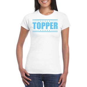 Verkleed T-shirt voor dames - topper - wit - blauwe glitters - feestkleding