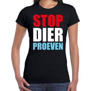 Stop dier proeven demonstratie / protest t-shirt zwart voor dames