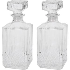 2x Glazen whiskey karaf met dop 750 ml - Glazen karaf/fles voor whiskey/whisky