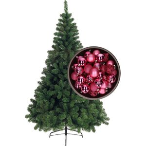 Bellatio Decorations kunst kerstboom 150 cm met kerstballen fuchsia roze