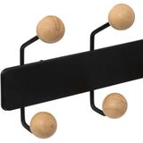 5Five Kapstok rek voor wand/muur - zwart/beige - met 10x houten ophang knoppen - metaal - B44 x H14 cm