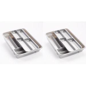 Set van 2x stuks bestekbakken/bestekhouders zilver - 2 lagen - 40 x 30 x 7 cm - Keuken opberg accessoires