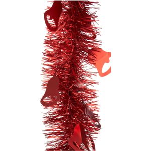 Lametta kerstslingers- 3x - rood - folie - 200 x 12 cm - met kerstklokjes