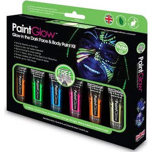 Face/Body paint set - 6x13 ml - neon/glow in the dark/black light - schmink/make-up - waterbasis