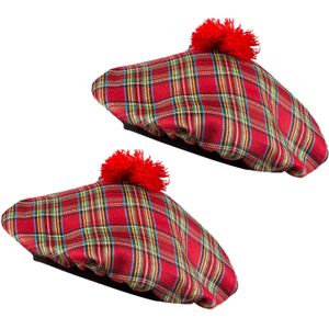 Carnaval verkleed hoed/baret in Schotse ruit - 2x - rood - polyester - heren - Schotland