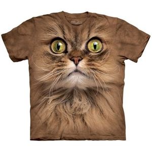 Kinder T-shirt bruine kat met groene ogen