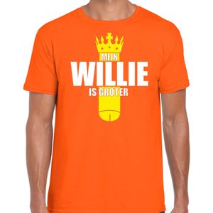 Koningsdag t-shirt mijn Willie is groter met kroontje oranje voor heren